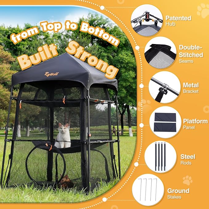 Extra Large Catio Outdoor Cat Enclosure, Rywell 3-Tier Spacious Outdoor Cat Tent, Weatherproof&Sunproof with 5 Windows, Foldable Cat Enclosure for Patio, Camping, Indoor(Includes Carry Bag)-PurrikoPets