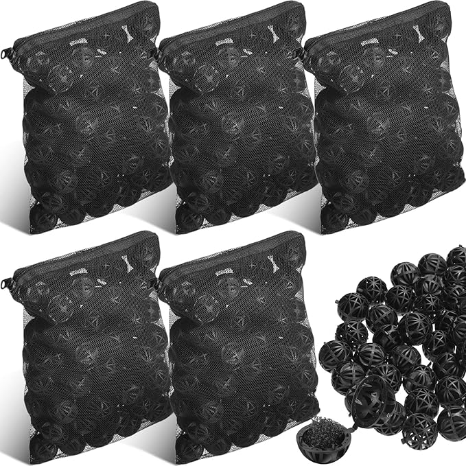 500 Pieces Bio Filter Balls Black Bio Balls for Aquarium Filter Pond Filter 1.02 Inch Internal Bioballs Filter Media with 5 Pieces Aquarium Filter Media Bags Mesh Bags with Zipper for Fish Tank Pond-PurrikoPets