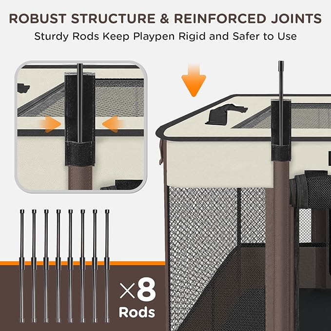 Foldable Pet Kitten Playpen, Upgrade Waterproof Portable Cat Dog Playpen Kennel Tent for Small Dog Cat, Removable Shade Cover, Come with Free Carrying Case, Indoor Outdoor Use for Small Pet, Brown-PurrikoPets