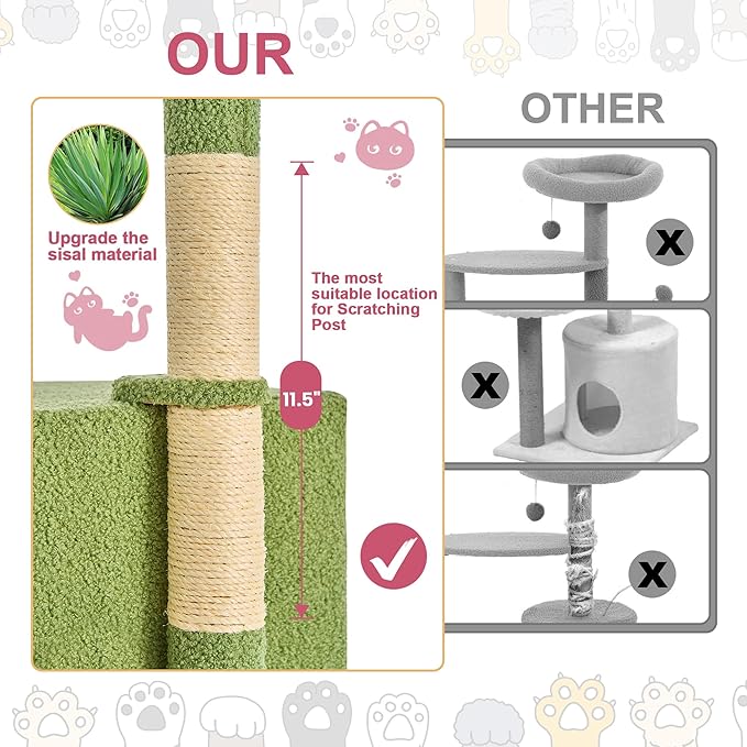 24 Inch Cat Tree Condo for Indoor Cats with Floral Sisal Scratching Post, Plush Hang Ball Play Furniture for Kittens Cats, Pink-PurrikoPets