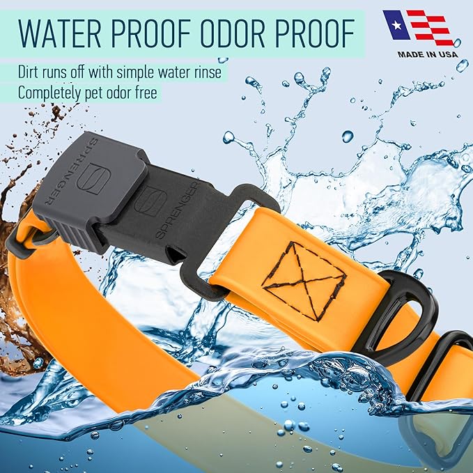 Dogline Biothane Waterproof Dog Collar with Herm Sprenger Stainless Steel Quick Release Buckle – Heavy Duty Tactical Durable Collar for Dogs – Comfortable and Safe Pet Collar, W 1" L 15-25", Tangerine-PurrikoPets