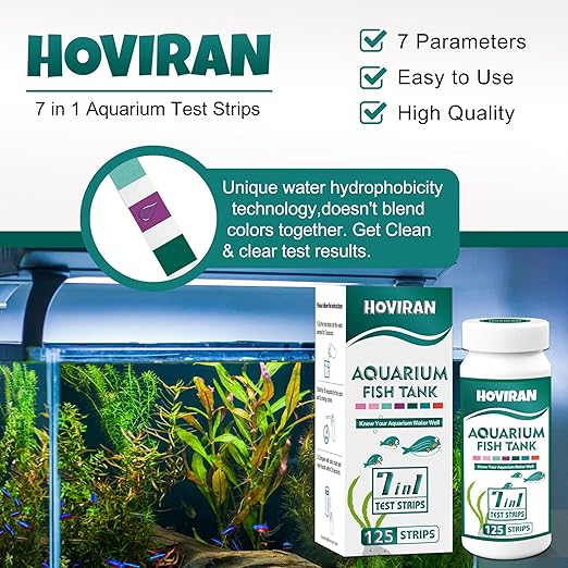 7 Way Aquarium Test Strips, 125 Count Fish Tank Test Strips for Freshwater Saltwater Pond, Water Testing Kit Aquarium for Chlorine, Total Hardness, Carbonate, Alkalinity, Nitrate, Nitrite and pH-PurrikoPets