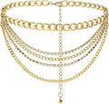 Suyi Multilayer Chain Belt Rhinestone Metal Chain Belts for Women Punk Gold Waist Chain