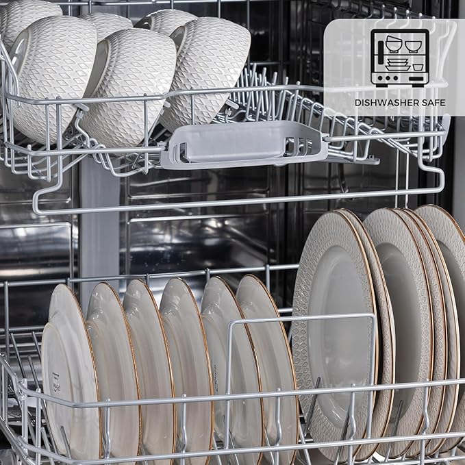 GBHOME Ceramic Dinnerware Sets, 24 pcs Embossed Elegant Stoneware Plates and Bowls Sets, Housewarming Wedding Gift | Dishwasher & Microwave Safe | Dishes Set Service for 8-PurrikoPets