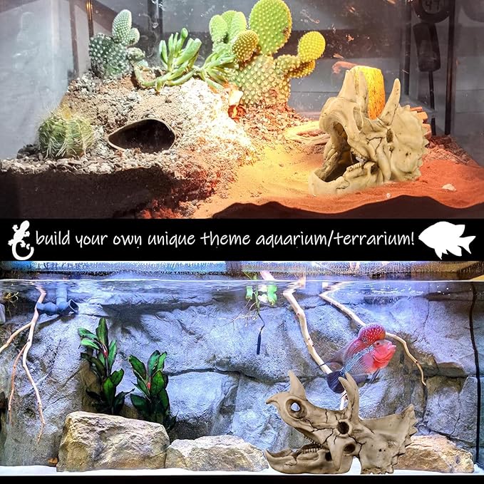 Fish Hideout Cave Dinosaur Animal Skull Reptile Ornament Halloween Décor for Terrarium Aquarium Large Decorations Betta Tarantula Snake Decor Bones-PurrikoPets