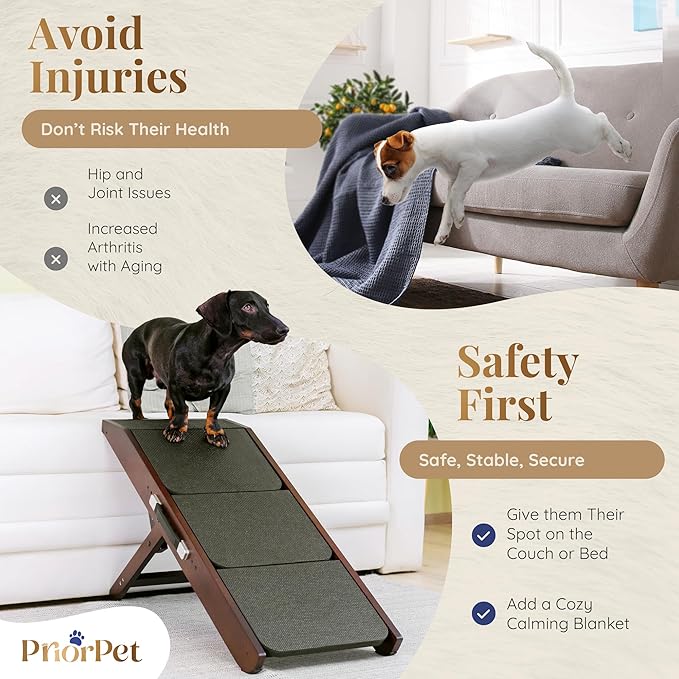 Dog Steps for Bed & Couch 2-in-1 Dog Stairs/Ramp - Height Adjustable Dog Ramp for Couch 7” - 20” - Pet Stairs, Dog Stairs for Small Dogs - Easy to Move Pet Steps with Landing Platform, Walnut-PurrikoPets