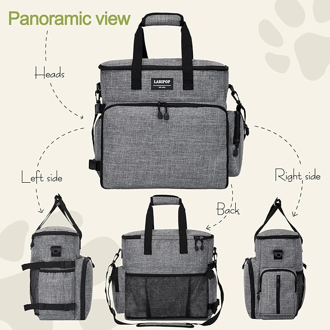 Dog Travel Bag,Weekend Pet Travel Bag Set for Dog and Cat,Airline Approved Tote Multi-Function Dog Bags for Traveling,Include 2 Collapsible Bowls,2 Food Storage Containers,1 Feeding Mat,Gray-PurrikoPets