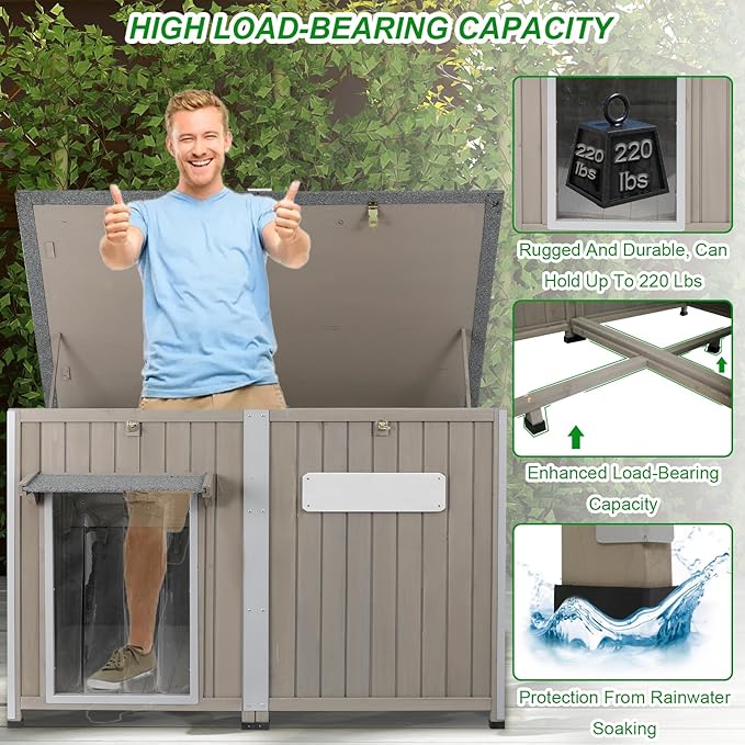 Dog House Outdoor Weatherproof & Wooden Dog Kennel with Chew-Proof Iron Frame，Removable Floor, Adjustable Vent Window, Easy Assembly for Large and Extra-Large Dogs 55.1" D x 33.1" W x 34.8" H-PurrikoPets