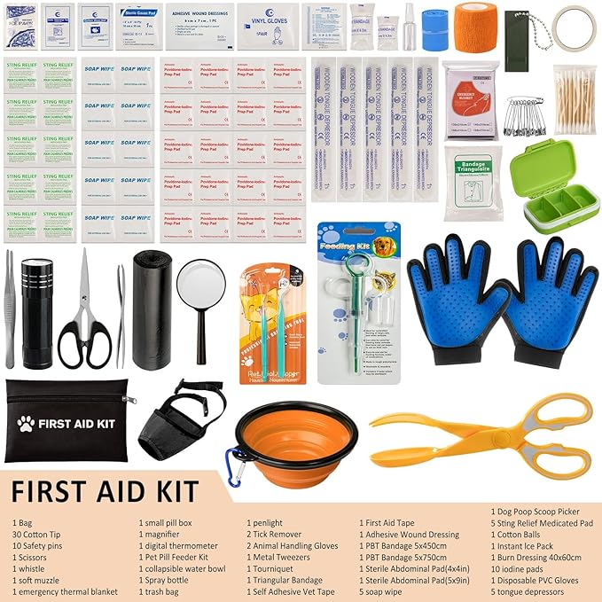 Dog First Aid Kit - Pet First Aid Kit for Dogs with Pooper Scooper First Aid Supplies for Home Camping Hiking Traveling Hunting and Sports-PurrikoPets