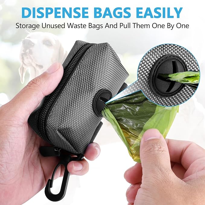 Dog Waste Bag Dispenser Pet Poop Bags Holder for Doggie Waste Bags Dispensers Soft Fabric Zipper Small Doggy Puppy Pouch for Leash Accessory Attachment with Carrier,2PC Grey-PurrikoPets