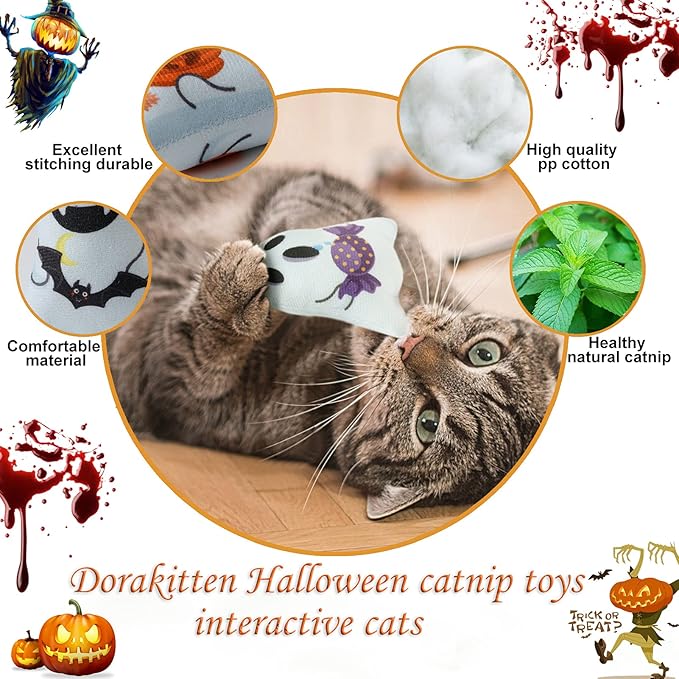 Dorakitten Catnip Toys Interactive Cat 5PCS Cats Chew Plush Ghost Toys & Pet Stuffed Nip Pillow & Kitten Best Kicker Toy Cute and Soft Teething Supplies for Moving Kitty Indoor-PurrikoPets