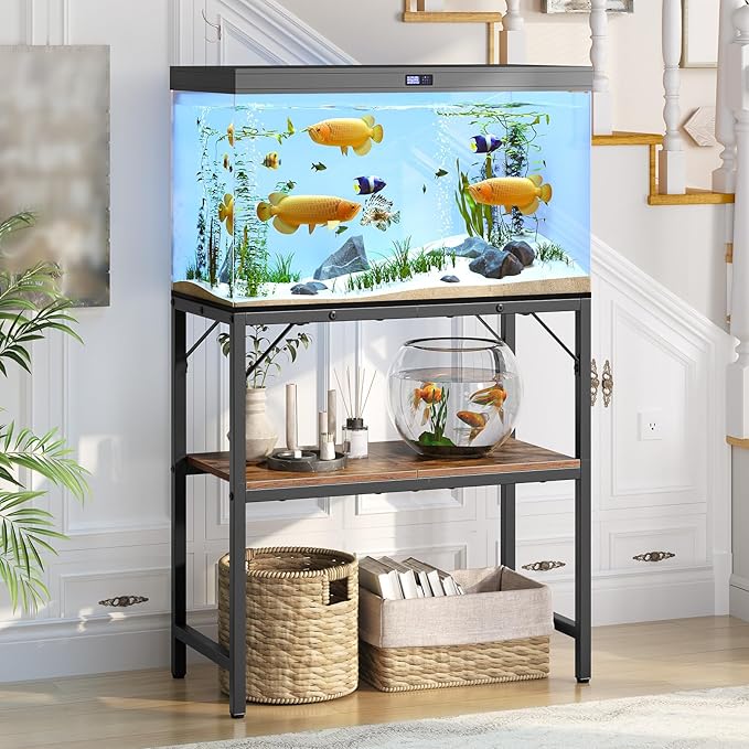 20 Gallon Fish Tank Stand, Aquarium Stand with 2-Tier Storage Shelves, Heavy Duty Breeder Turtle Terrarium Stand Rack for Home Office, 24.0" L x 11.8" W x 24.4" H, Rustic Brown FTHR2001-PurrikoPets