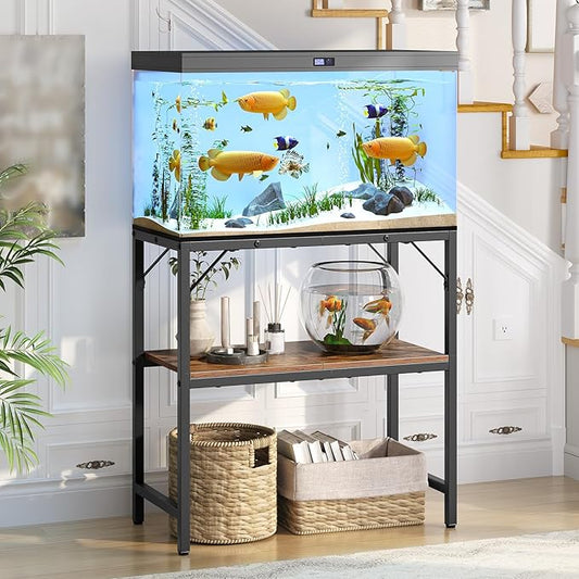 20 Gallon Fish Tank Stand, Aquarium Stand with 2-Tier Storage Shelves, Heavy Duty Breeder Turtle Terrarium Stand Rack for Home Office, 24.0" L x 11.8" W x 24.4" H, Rustic Brown FTHR2001-PurrikoPets