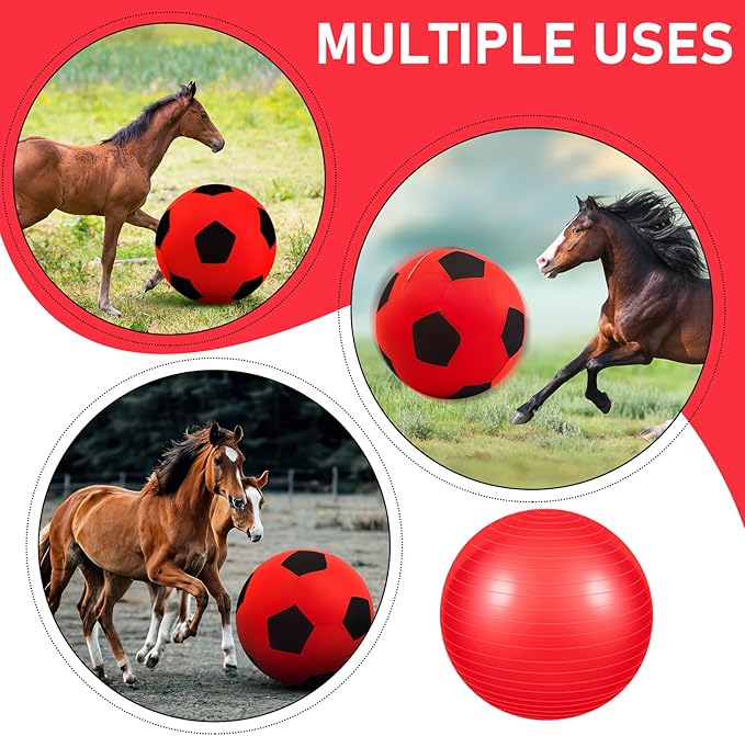 40inch Giant Herding Ball with Ball Cover Anti Burst Please Watch VCR for How to Inflation Horse Toys for Horses Stall Entertainment Play, Pump Included(Red Color,Stylish)-PurrikoPets