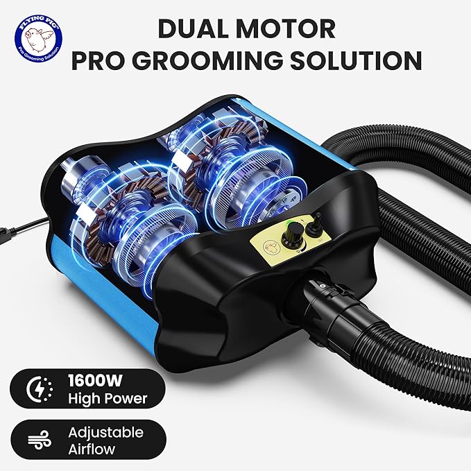 Flying Pig Double Motor High Performance Dog Pet Grooming Dryer (Teal Blue)-PurrikoPets