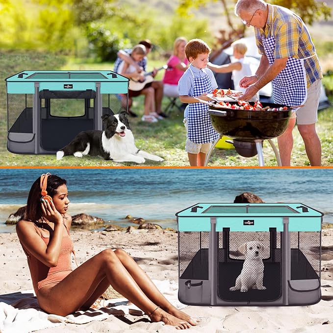 Foldable Pet Kitten Playpen, Waterproof Portable Pet Cat Dog Playpen Kennel Tent for Small Dog Cat, Removable Shade Cover, Come with Free Carrying Case, Indoor Outdoor Use for Small Animals, BlackTeal-PurrikoPets