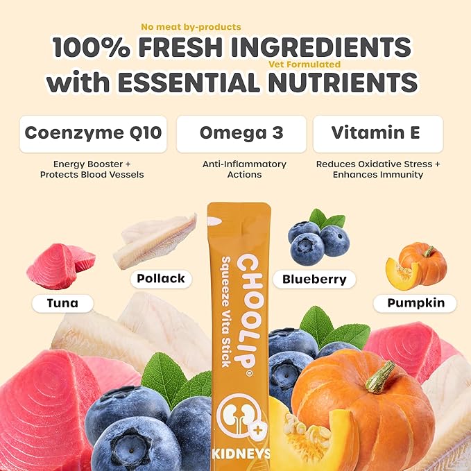 Grab & Go Squeeze Vita Stick Lickable Treats for Dogs & Cats. 49 Kidney Support Sticks with Essential multivitamins. Soft and Tasty Paste for All Life Stages, Supporting Kidney Health-PurrikoPets