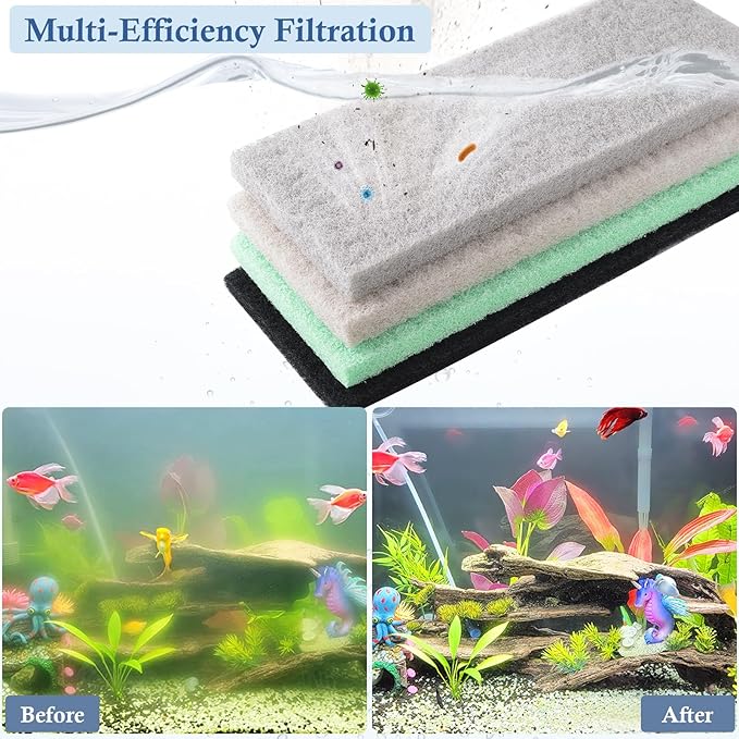 4 Pack Mixed Filter Pads 12.6" x 5" for Aquarium, Cut-to-Fit Fish Tank Filter Media with Ammonia&Carbon&Phosphate Reducer, Aquarium Filter Sponge, Compatible with Most Filters-PurrikoPets