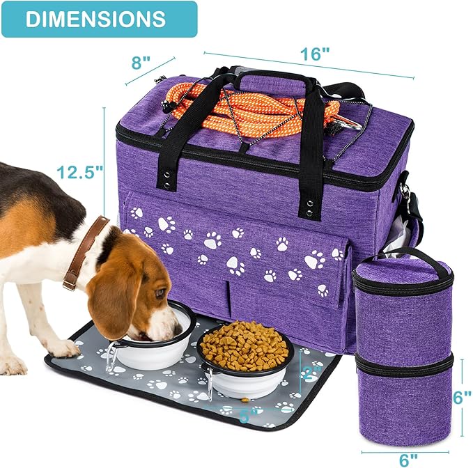 Dog Travel Bag, Airline Approved Dogs Bags for Traveling, 2 Dog 's Food Travel Container and Collapsible Bowls, Weekend Pet Travel Bags (X-Large)-PurrikoPets