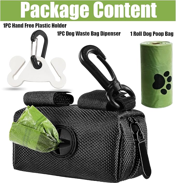 Dog Poop Bag Holder for Leash Attachment Dog Poop Bag Dispenser Dog Waste Bag Dispensers Dog Poop Bag Holders Fit Dog Leash Accessory With Hand Free Holder Carriers, Black-PurrikoPets