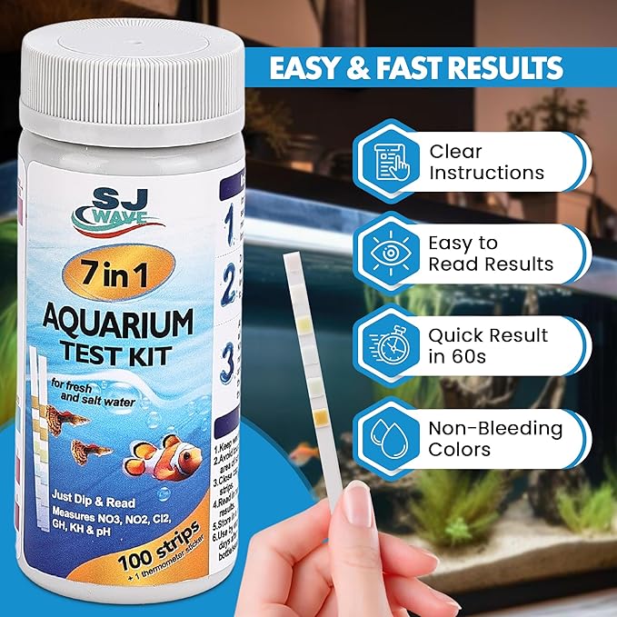 7 in 1 - Aquarium Test Strips | 100 Fast & Accurate Strips | Fish Tank Aquariums Water Test Kit & ebook | Aquarium Thermometer | Fish Tank Water Testing Kit for Fresh & Saltwater | Versatile Usage-PurrikoPets