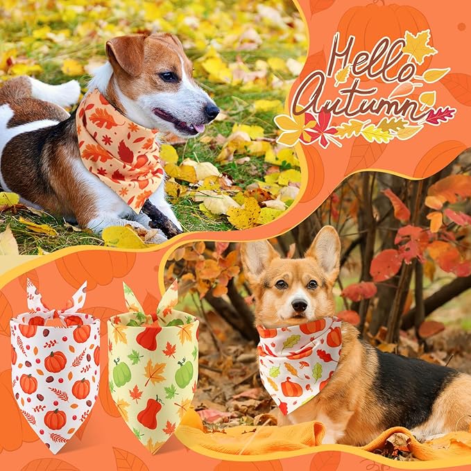 Abbylike 200 Pcs Fall Dog Bandanas Bulk Pumpkin Bandanas for Dogs Pets Triangle Kerchief Bibs Scarf for Fall Autumn Thanksgiving Costume Photo Props Accessories Pet Shops Adoption Events, 25 Styles-PurrikoPets