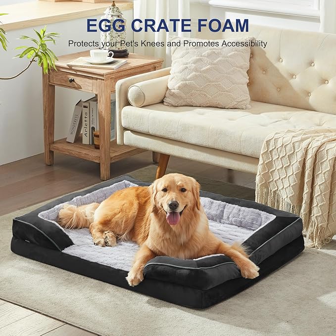 FURTIME Orthopedic Dog Bed for Extra Large Dogs - XL Plus Waterproof Dog Sofa Beds, Supportive Foam Pet Couch Bed with Removable Washable Cover, Waterproof Lining and Nonskid Bottom, Black-PurrikoPets