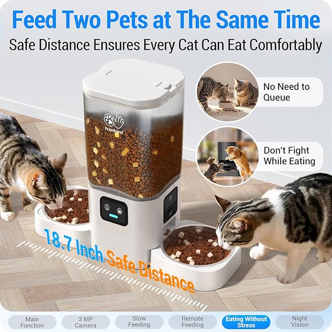 5G WiFi Automatic Cat Feeder with Two HD Camera: 7L Automatic Dog Feeder with Night Vision, Auto Cat Food Dispenser for Multiple Pet, Detachable for Easy Cleaning - 29 Cup-PurrikoPets