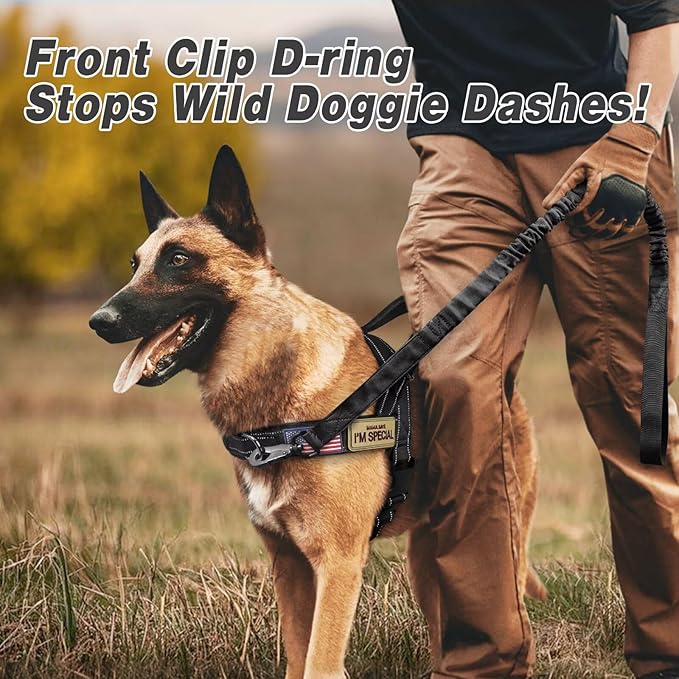 Forestpaw No Pull Dog Harness - Soft Flannel Padded Tactical Dog Vest Harness with Quick Release Buckle, Adjustable Reflective Pet Harness for Medium Large Dogs Walking Training,Black L-PurrikoPets