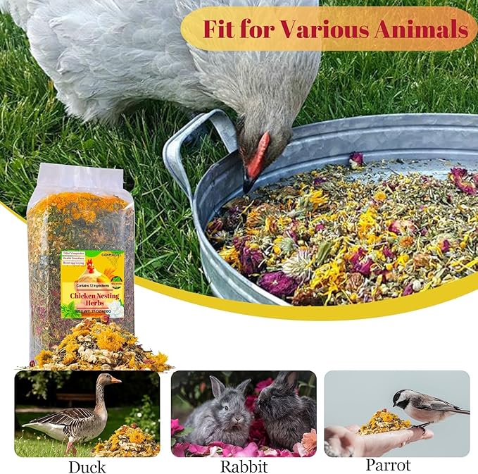 21 oz Chicken Nesting Herbs Flowers - 1.3lb Poultry Blend Herbs 12 Premium Nesting Box Herbs for Chicken Coop Refresher Boost Egg Laying Hens Herb Supplement for Backyard-PurrikoPets