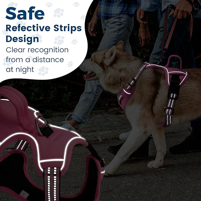 Funfox Dog Harness No Pull, Adjustable Pet Vest Harness, Super Soft Material with Vertical Handle Easy Control, Reflective Night Walking, 2 Leash Clips for Small Sized Dogs, Pink, S-PurrikoPets