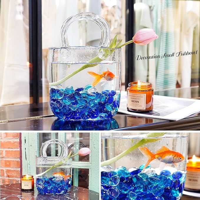 10LB Blue Mix Flat Glass Marbles for Vases, Mancala Stones Gemstone Beads Vase Filler Decorative Glass Pebbles for Fish Tank, DIY Crafts, Aquarium Decor Rocks-PurrikoPets