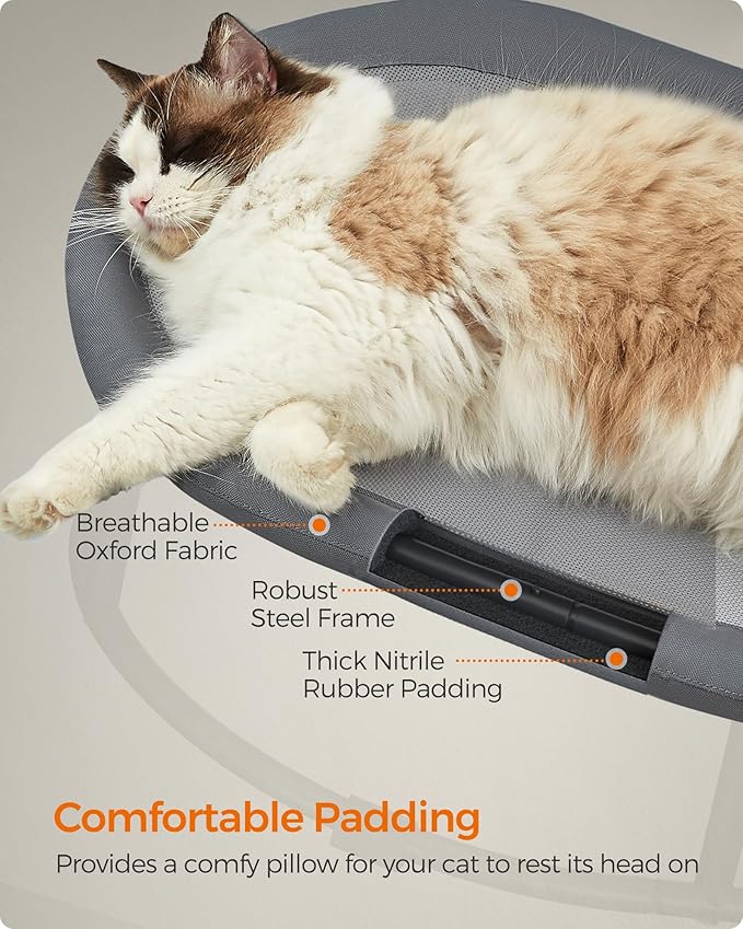Feandrea Pet Bed, Cat Hammock, Elevated Cat Bed for Multiple Cats, with Removable Washable Mesh, for Pets up to 28 lb, Oval, Gray UPCB002G01-PurrikoPets