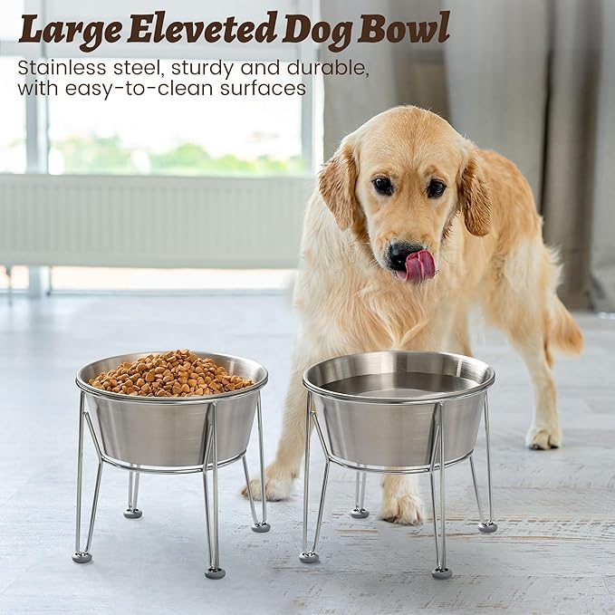 Elevated Dog Bowls for Large & Medium Dogs - Stainless Steel 64oz/8 Cup Raised Feeder with Non-Slip Base, Dual Food & Water Bowls 2-Pack-PurrikoPets