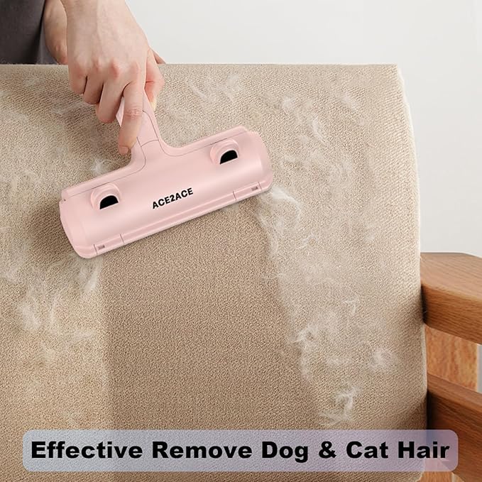 ACE2ACE Pet Hair Removal Tool, Lint Roller Brush for Cats and Dogs, Reusable Self Clean Pet Fur Remover, Pet Hair Remover for Laundry, Carpet, Furniture, Couch, Sofa and Bedding (Pink)-PurrikoPets