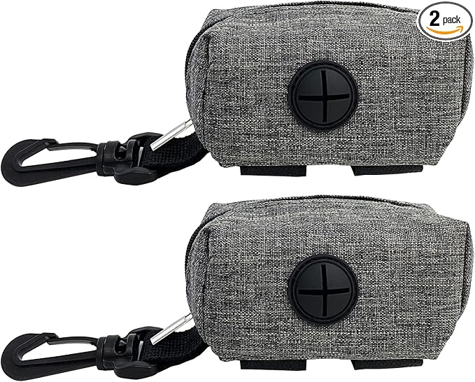 (2 Pack) Dog Poop Bag Holder for Leash,Doggie Waste Bag Dispenser Small Doggy Poop Bag Zipper Pouch with Carabiner Clip, Leash Attachment Holder for Pet Puppy Poop Bags-PurrikoPets