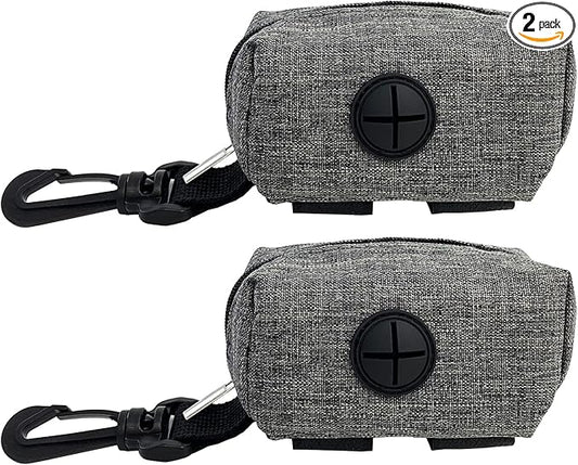 (2 Pack) Dog Poop Bag Holder for Leash,Doggie Waste Bag Dispenser Small Doggy Poop Bag Zipper Pouch with Carabiner Clip, Leash Attachment Holder for Pet Puppy Poop Bags-PurrikoPets