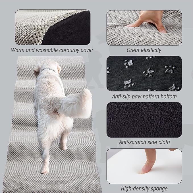 Dog Stairs&Steps for High Beds Up to 28'', 5-Step Dog Ramp for Small Medium Dogs with Washable Cover, Pet Steps for Cats to Get on Couch and Sofa, Durable Foam Ladders, 24.4" Tall, Grey-PurrikoPets