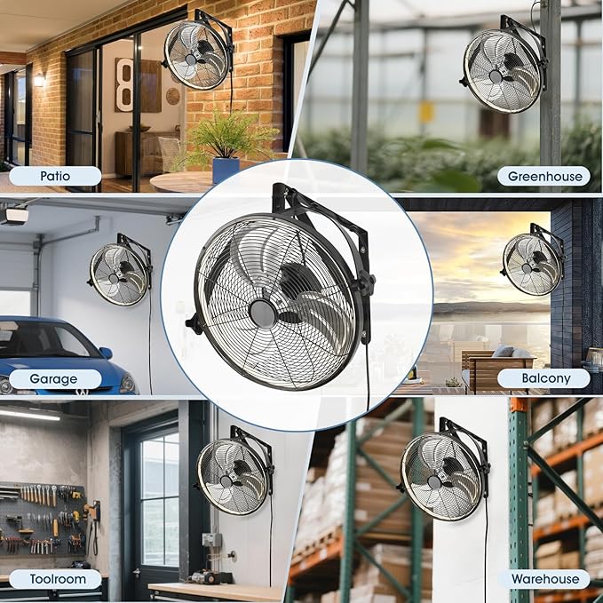 20 inch Wall Mount Fan with Lights and Remote,6-Speed Gazebo Ceiling Fan Adjustable Tilt Dimmable Wall Fan,High Velocity Industrial Outdoor Fans for Patio,Garage,Commercial,Black-PurrikoPets