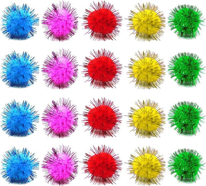 80 Pieces Cat Sparkle Balls Assorted Color 1 Inch Pom Poms Tinsel Cat Ball Toy Puff Balls Glitter Ball for Cats Kitten Toys for Indoor Cats and Crafts-PurrikoPets