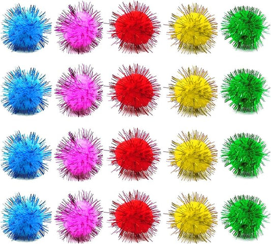 80 Pieces Cat Sparkle Balls Assorted Color 1 Inch Pom Poms Tinsel Cat Ball Toy Puff Balls Glitter Ball for Cats Kitten Toys for Indoor Cats and Crafts-PurrikoPets
