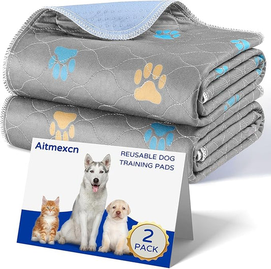 Aitmexcn Washable Puppy Dog Pee Pad, 2PCS 100% Waterproof Whelping Training Mat for Puppy/Senior Dog, Fast Drying Reusable Puppy Pads for Indoor, Outdoor and Car Travel- 32x36'' Llight Gray-PurrikoPets