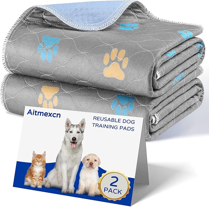 Aitmexcn Washable Puppy Dog Pee Pad, 100% Waterproof Whelping Training Mat for Puppy/Senior Dog, Fast Drying Reusable Puppy Pads for Indoor, Outdoor and Car Travel- 72'' x 72'' Llight Gray 1PC-PurrikoPets
