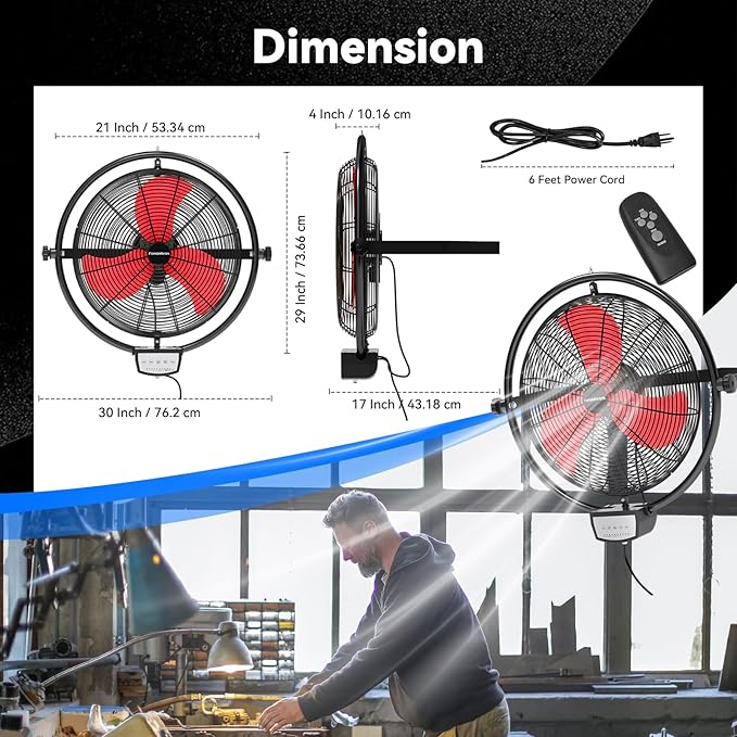 20 IN 5500 CFM Remote Control Wall Mount Fan, 3 Speed High Velocity Wall Fan with Timer, Oscillation & Tilting, Air Circulator for Garage, Commercial, Greenhouse, Warehouse & Gazebo Use, UL Listed-PurrikoPets