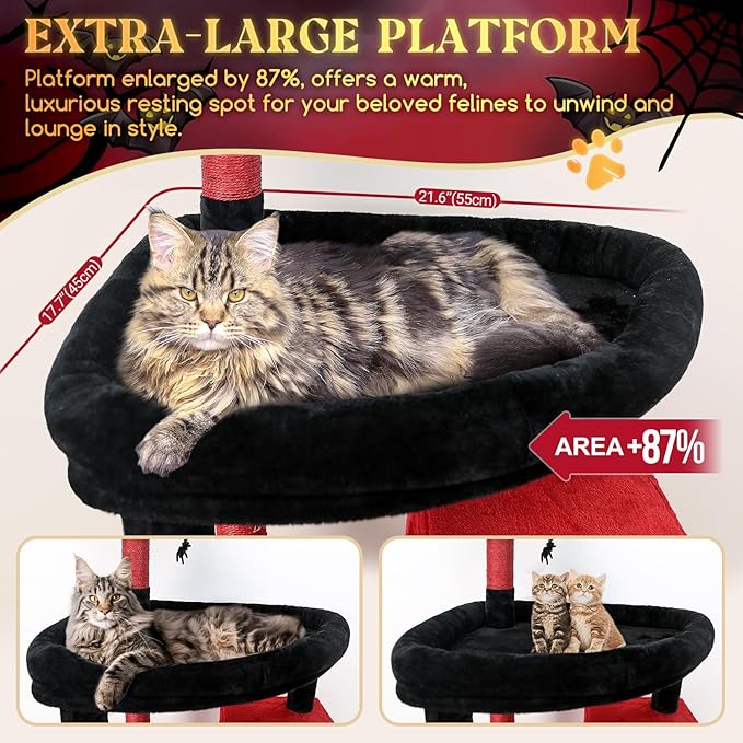 Globlazer Gohtic Giant Cat Tree, 83 inch Goth Cat Tree for Indoor Cats Large Adult, XXL Cat Tower with 9 Scratching Posts for 20lb+ Heavy Duty Large Adult Cats, F83, Blood-Goth-PurrikoPets