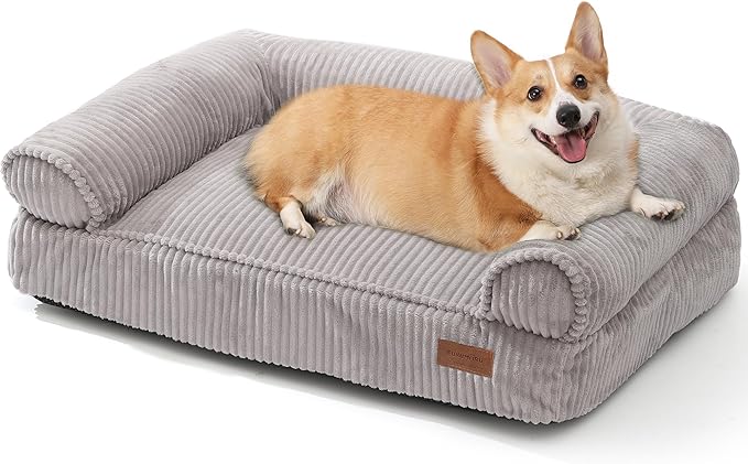 FUKUMARU Cute Dog Bed, Fluffy Dogs Couch with TPU Layer Keeping Lining Dry, Pet Sofa Medium Size Dog Easy to Care, Warm Cat Bed with Removable Zipper Cover, 36inch, Large, Light Grey-PurrikoPets