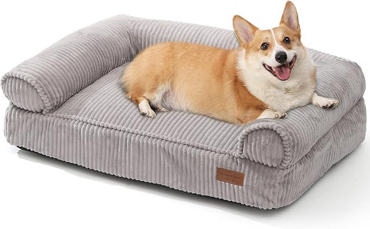 FUKUMARU Cute Dog Bed, Fluffy Dogs Couch with TPU Layer Keeping Lining Dry, Pet Sofa Medium Size Dog Easy to Care, Warm Cat Bed with Removable Zipper Cover, 36inch, Large, Light Grey-PurrikoPets