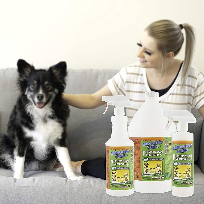 Absolutely Clean Amazing Pet Odor Eliminator for Home, Professional Strength: Natural Enzymes Remove Most Stains in 60 Seconds -Dog/Cat Urine, Vomit, Bile, Feces, Grass, Blood, Drool, More -USA Made-PurrikoPets