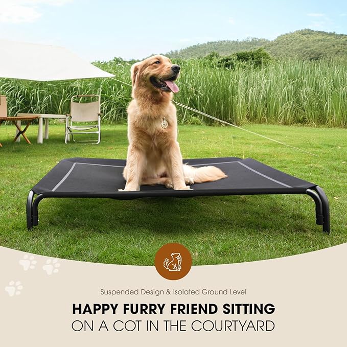 Elevated Dog Bed, Raised Outdoor Dog Bed for Large Sized Dog, Portable Cooling Pet Cot with Breathable & Washable Mesh, Indoor & Outdoor Pet Hammock with Skid-Resistant Feet.-PurrikoPets
