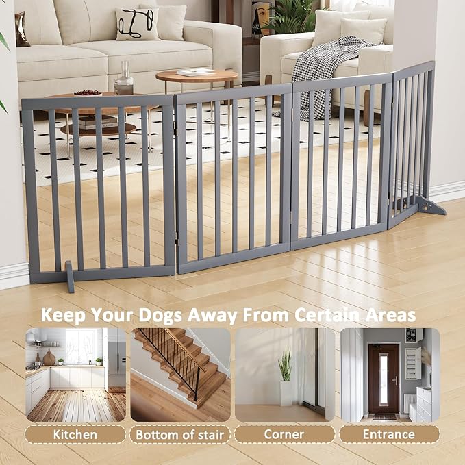 Dog Gates for Doorways 74-Inch Wide Freestanding Pet Gates for Dogs 24-inch Tall Dog Gates Indoor Stair House-PurrikoPets